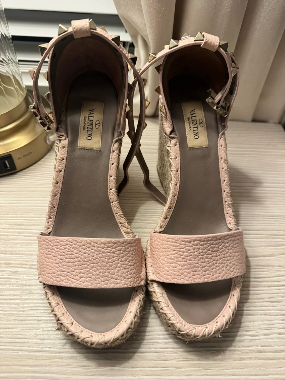 VALENTINO GARAVANI AUTHENTIC blush pink rockstud espadrills. ORIGINAL PACKAGING